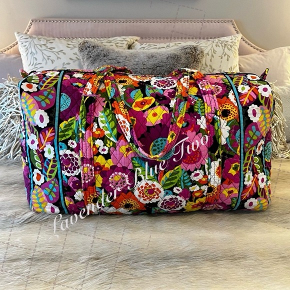 Vera Bradley Handbags - VERA BRADLEY Va Va Bloom Large Duffle Bag Zipper USA Pink Green Y2K Yellow